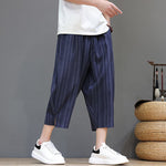 Buddha Stones Summer Casual Drawstring Striped Capri Pants Men's Harem Pants With Pocket