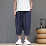 Buddha Stones Summer Casual Drawstring Striped Capri Pants Men's Harem Pants With Pocket