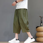 Buddha Stones Summer Casual Drawstring Striped Capri Pants Men's Harem Pants With Pocket