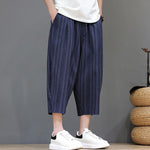Buddha Stones Summer Casual Drawstring Striped Capri Pants Men's Harem Pants With Pocket