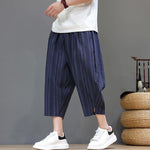 Buddha Stones Summer Casual Drawstring Striped Capri Pants Men's Harem Pants With Pocket