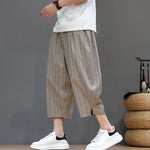 Buddha Stones Summer Casual Drawstring Striped Capri Pants Men's Harem Pants With Pocket