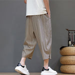 Buddha Stones Summer Casual Drawstring Striped Capri Pants Men's Harem Pants With Pocket
