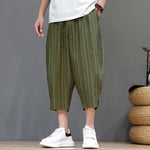 Buddha Stones Summer Casual Drawstring Striped Capri Pants Men's Harem Pants With Pocket
