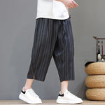 Buddha Stones Summer Casual Drawstring Striped Capri Pants Men's Harem Pants With Pocket