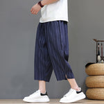 Buddha Stones Summer Casual Drawstring Striped Capri Pants Men's Harem Pants With Pocket