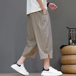Buddha Stones Summer Casual Drawstring Striped Capri Pants Men's Harem Pants With Pocket