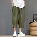 Buddha Stones Summer Casual Drawstring Striped Capri Pants Men's Harem Pants With Pocket