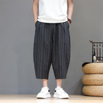 Buddha Stones Summer Casual Drawstring Striped Capri Pants Men's Harem Pants With Pocket