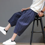 Buddha Stones Summer Casual Drawstring Striped Capri Pants Men's Harem Pants With Pocket