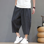 Buddha Stones Summer Casual Drawstring Striped Capri Pants Men's Harem Pants With Pocket