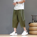 Buddha Stones Summer Casual Drawstring Striped Capri Pants Men's Harem Pants With Pocket