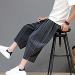 Buddha Stones Summer Casual Drawstring Striped Capri Pants Men's Harem Pants With Pocket