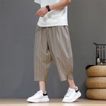 Buddha Stones Summer Casual Drawstring Striped Capri Pants Men's Harem Pants With Pocket