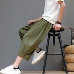 Buddha Stones Summer Casual Drawstring Striped Capri Pants Men's Harem Pants With Pocket