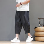 Buddha Stones Summer Casual Drawstring Striped Capri Pants Men's Harem Pants With Pocket