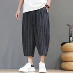 Buddha Stones Summer Casual Drawstring Striped Capri Pants Men's Harem Pants With Pocket