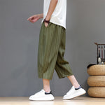 Buddha Stones Summer Casual Drawstring Striped Capri Pants Men's Harem Pants With Pocket