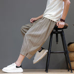 Buddha Stones Summer Casual Drawstring Striped Capri Pants Men's Harem Pants With Pocket