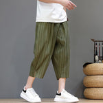 Buddha Stones Summer Casual Drawstring Striped Capri Pants Men's Harem Pants With Pocket