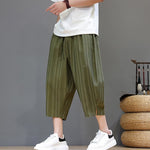 Buddha Stones Summer Casual Drawstring Striped Capri Pants Men's Harem Pants With Pocket
