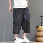 Buddha Stones Summer Casual Drawstring Striped Capri Pants Men's Harem Pants With Pocket