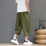 Buddha Stones Summer Casual Drawstring Striped Capri Pants Men's Harem Pants With Pocket