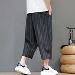 Buddha Stones Summer Casual Drawstring Striped Capri Pants Men's Harem Pants With Pocket