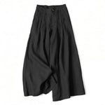 Buddha Stones Summer Elegant Solid Elastic Waist Button Zipper Design Cotton Linen Long Pants Women's Wide Leg Pants With Pockets