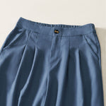 Buddha Stones Summer Elegant Solid Elastic Waist Button Zipper Design Cotton Linen Long Pants Women's Wide Leg Pants With Pockets
