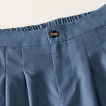 Buddha Stones Summer Elegant Solid Elastic Waist Button Zipper Design Cotton Linen Long Pants Women's Wide Leg Pants With Pockets