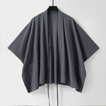 Buddha Stones Summer Minimalist Drawstring Lace-up Solid Short Sleeve Men's Kimono With Pockets