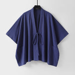 Buddha Stones Summer Minimalist Drawstring Lace-up Solid Short Sleeve Men's Kimono With Pockets