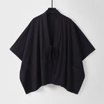 Buddha Stones Summer Minimalist Drawstring Lace-up Solid Short Sleeve Men's Kimono With Pockets