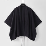 Buddha Stones Summer Minimalist Drawstring Lace-up Solid Short Sleeve Men's Kimono With Pockets