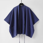 Buddha Stones Summer Minimalist Drawstring Lace-up Solid Short Sleeve Men's Kimono With Pockets