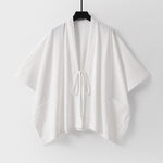 Buddha Stones Summer Minimalist Drawstring Lace-up Solid Short Sleeve Men's Kimono With Pockets