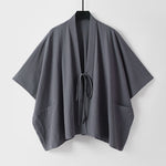 Buddha Stones Summer Minimalist Drawstring Lace-up Solid Short Sleeve Men's Kimono With Pockets