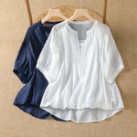 Buddha Stones Summer Casual Simple Solid V-Neck Lines Women's Short Sleeve T-Shirts