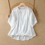 Buddha Stones Summer Casual Simple Solid V-Neck Lines Women's Short Sleeve T-Shirts