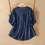 Buddha Stones Summer Casual Simple Solid V-Neck Lines Women's Short Sleeve T-Shirts