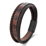 Buddha Stones Braided Leather Titanium Steel Tree Of Life Connection Wrap Bracelet