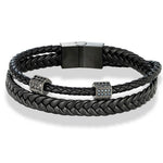 Buddha Stones Black Leather Hand-Woven Braided Titanium Steel Strength Multi-Wrap Bracelet