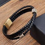 Buddha Stones Black Leather Hand-Woven Braided Titanium Steel Strength Multi-Wrap Bracelet