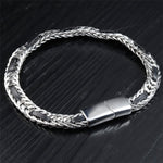 Buddha Stones Black Leather Braided Titanium Steel Double Layer Durability Bracelet