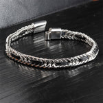 Buddha Stones Black Leather Braided Titanium Steel Double Layer Durability Bracelet