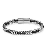 Buddha Stones Black Leather Braided Titanium Steel Double Layer Durability Bracelet