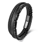 Buddha Stones Black Leather Strength Braided Double Layer Bracelet