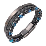 Buddha Stones Braided Leather Tiger Eye Strength Multi Layer Bracelet