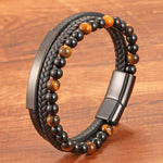 Buddha Stones Braided Leather Tiger Eye Strength Multi Layer Bracelet
